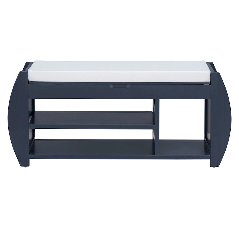 Banc de rangement rétro multifonctionnel avec coussin et panneau latéral incurvé pour l'entrée et le salon