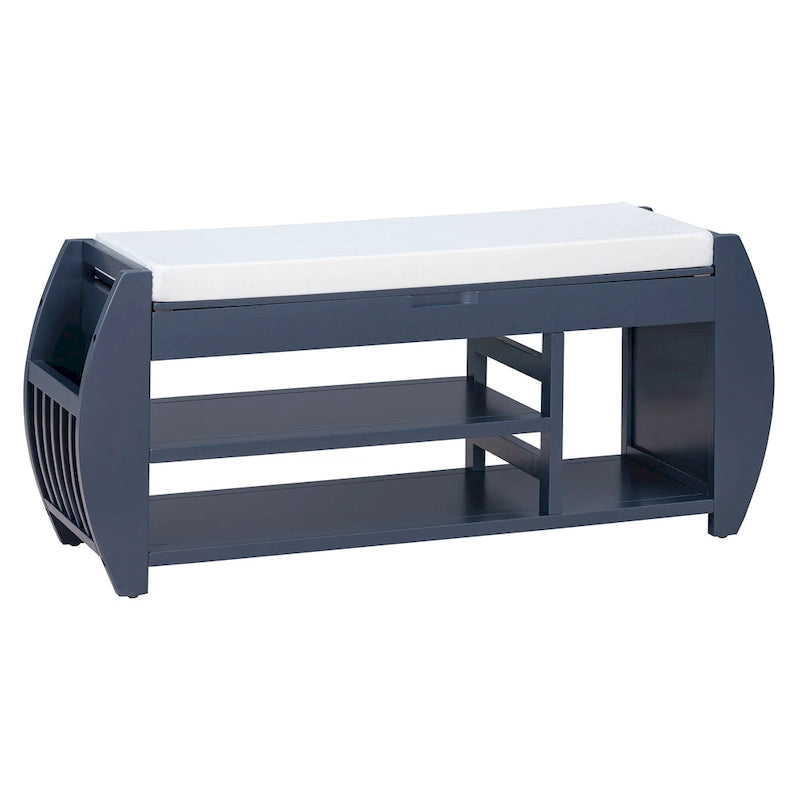 Banc de rangement rétro multifonctionnel avec coussin et panneau latéral incurvé pour l'entrée et le salon