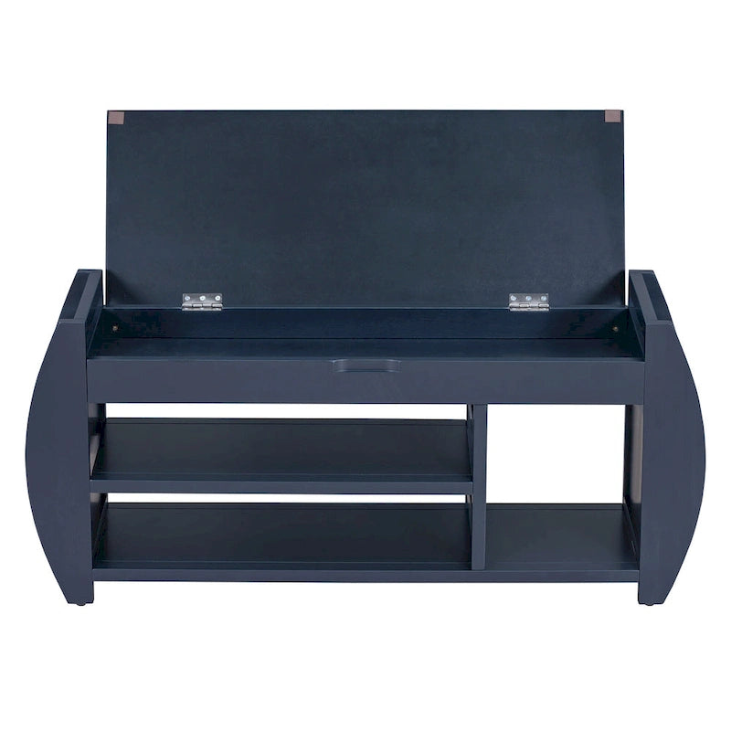 Banc de rangement rétro multifonctionnel avec coussin et panneau latéral incurvé pour l'entrée et le salon
