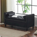 Banc de rangement, banc de chevet capitonné en velours de 113 cm avec accoudoirs pour lit Queen Size
