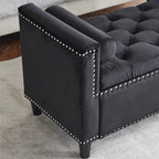 Banc de rangement, banc de chevet capitonné en velours de 113 cm avec accoudoirs pour lit Queen Size