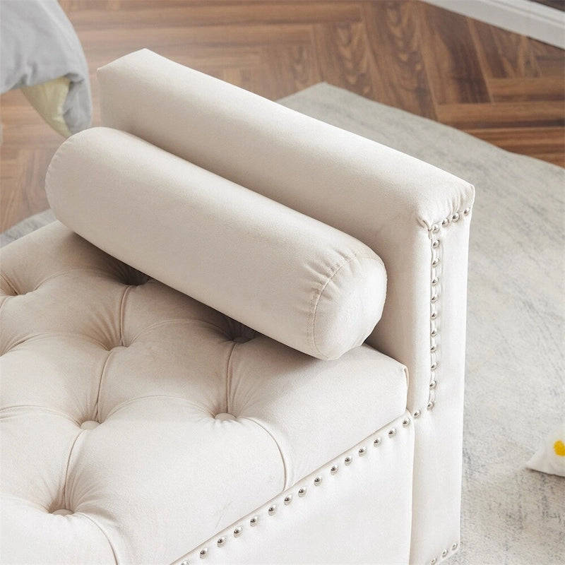 Banc de rangement, banc de chevet capitonné en velours de 113 cm avec accoudoirs pour lit Queen Size