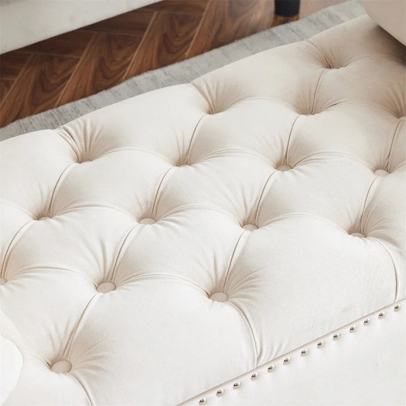 Banc de rangement, banc de chevet capitonné en velours de 113 cm avec accoudoirs pour lit Queen Size