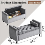 Banc de rangement, banc de chevet capitonné en velours de 113 cm avec accoudoirs pour lit Queen Size
