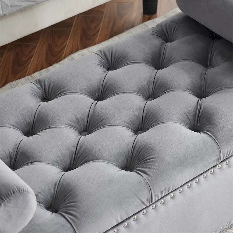 Banc de rangement, banc de chevet capitonné en velours de 113 cm avec accoudoirs pour lit Queen Size
