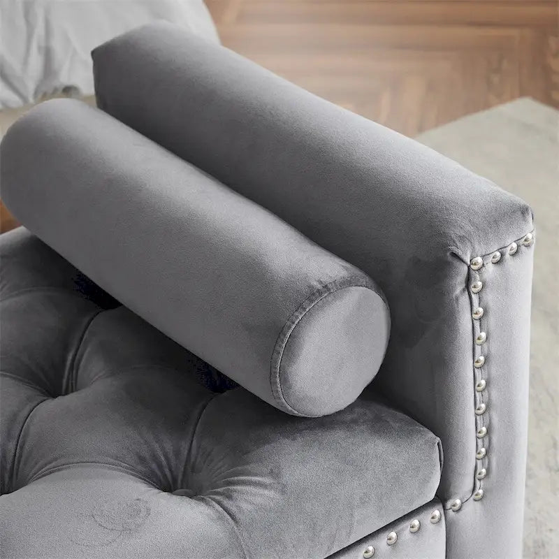 Banc de rangement, banc de chevet capitonné en velours de 113 cm avec accoudoirs pour lit Queen Size