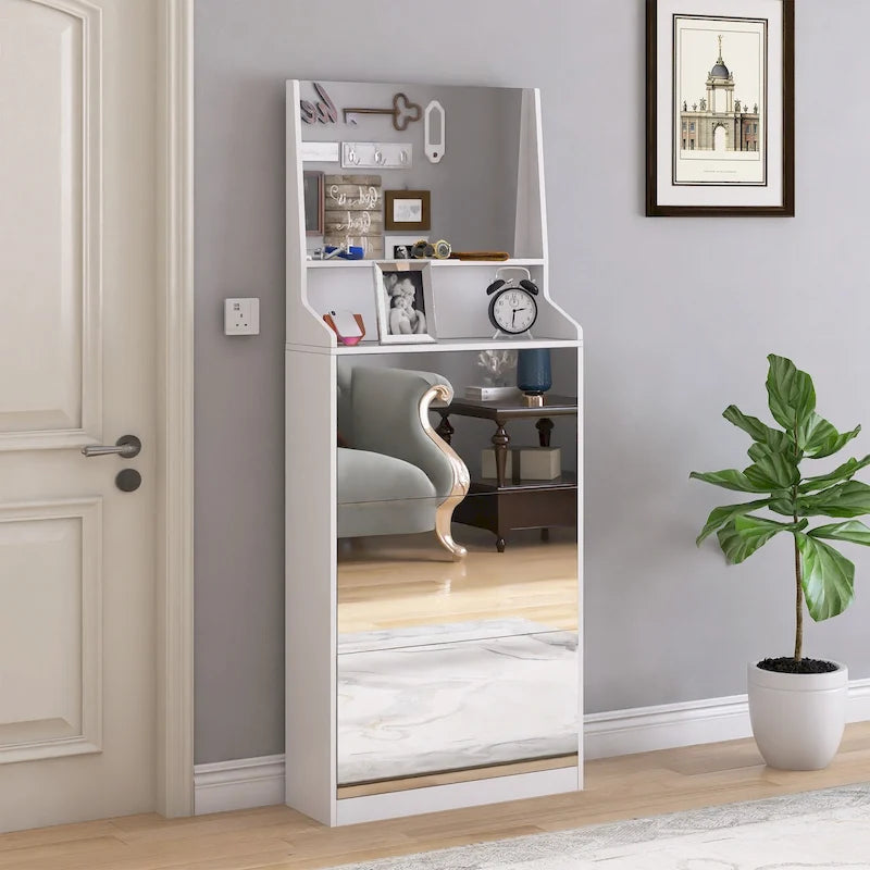 Meuble à chaussures avec 3 miroirs, Meuble de rangement pour chaussures pour entrée, Meuble à chaussures vertical pour entrée de porte d'entrée, Extérieur, Chambre à coucher