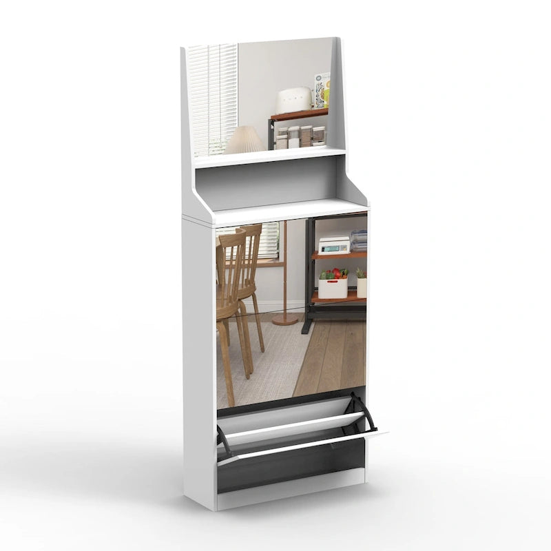 Meuble à chaussures avec 3 miroirs, Meuble de rangement pour chaussures pour entrée, Meuble à chaussures vertical pour entrée de porte d'entrée, Extérieur, Chambre à coucher