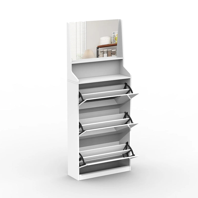 Meuble à chaussures avec 3 miroirs, Meuble de rangement pour chaussures pour entrée, Meuble à chaussures vertical pour entrée de porte d'entrée, Extérieur, Chambre à coucher