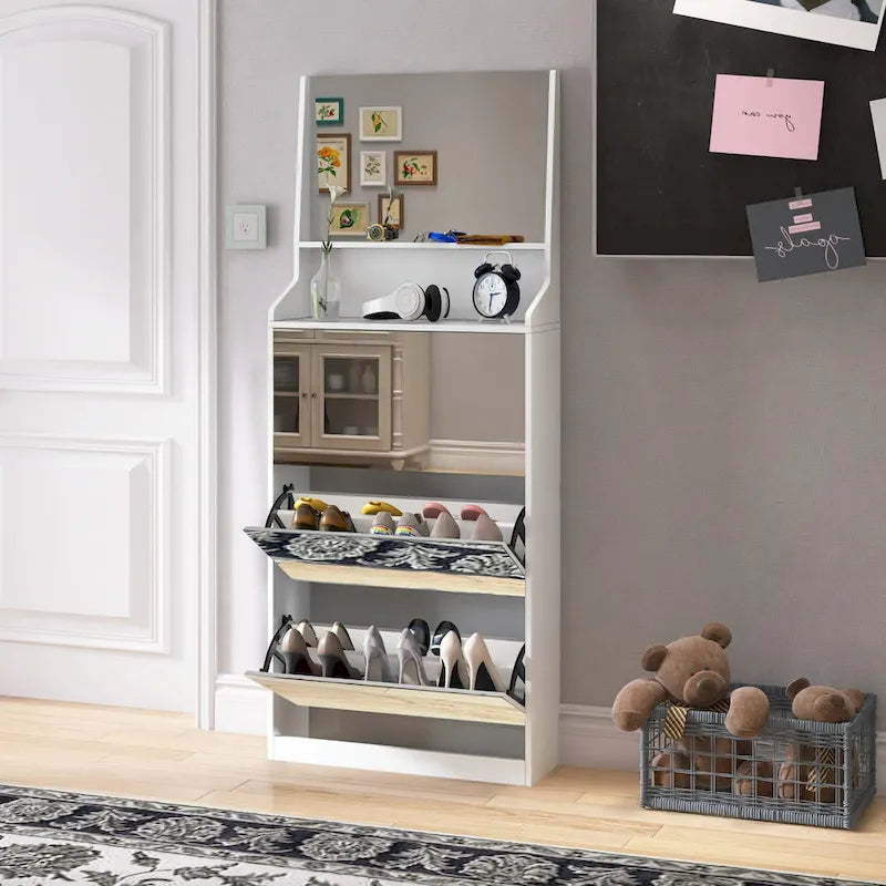 Meuble à chaussures avec 3 miroirs, Meuble de rangement pour chaussures pour entrée, Meuble à chaussures vertical pour entrée de porte d'entrée, Extérieur, Chambre à coucher