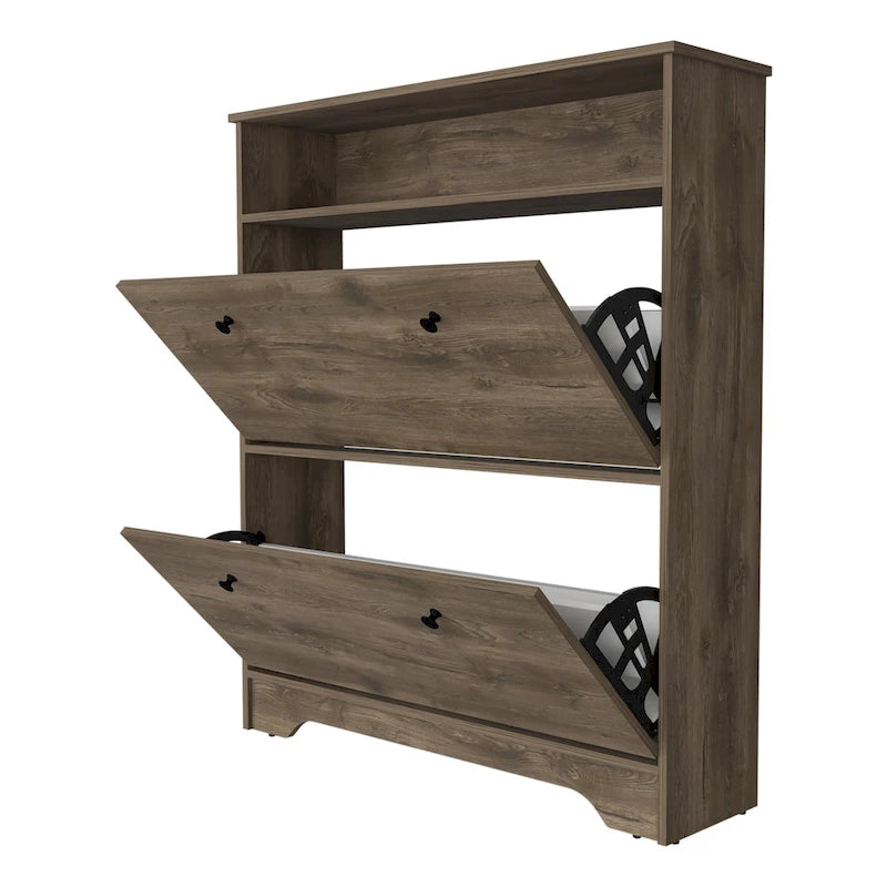 Meuble à chaussures, une étagère ouverte, deux compartiments extensibles