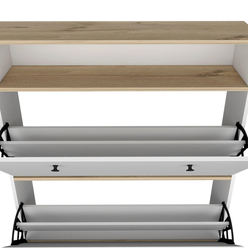 Meuble à chaussures, une étagère ouverte, deux compartiments extensibles