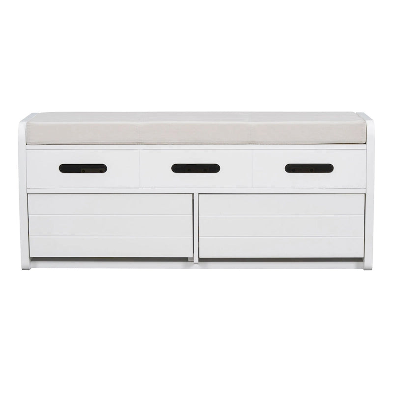 Banc de rangement rustique avec 2 tiroirs, espace de rangement dissimulé et 3 faux tiroirs sur le dessus