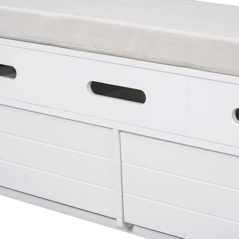 Banc de rangement rustique avec 2 tiroirs, espace de rangement dissimulé et 3 faux tiroirs sur le dessus