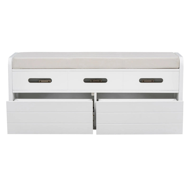 Banc de rangement rustique avec 2 tiroirs, espace de rangement dissimulé et 3 faux tiroirs sur le dessus