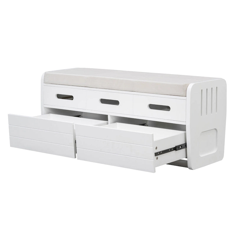 Banc de rangement rustique avec 2 tiroirs, espace de rangement dissimulé et 3 faux tiroirs sur le dessus