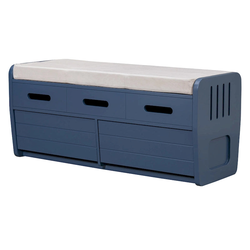 Banc de rangement rustique avec 2 tiroirs, espace de rangement dissimulé et 3 faux tiroirs sur le dessus