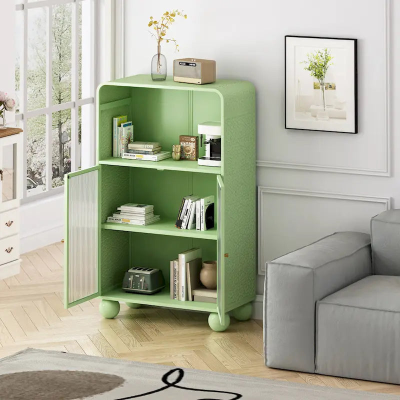 Meuble de rangement 45.28 H, Meuble bas avec porte en verre et étagères, Meuble de rangement autoportant avec vitrine