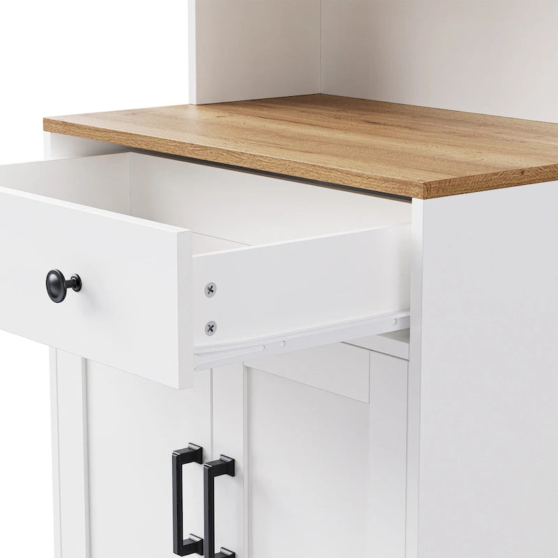 Meuble de rangement avec 4 pieds massifs en bois en forme de gourde, Armoire de cuisine avec étagères réglables, Bibliothèque à 5 niveaux avec tiroir
