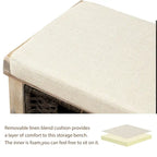 Banc de rangement rustique avec 3 paniers en rotin classiques amovibles, banc d'entrée avec coussin amovible
