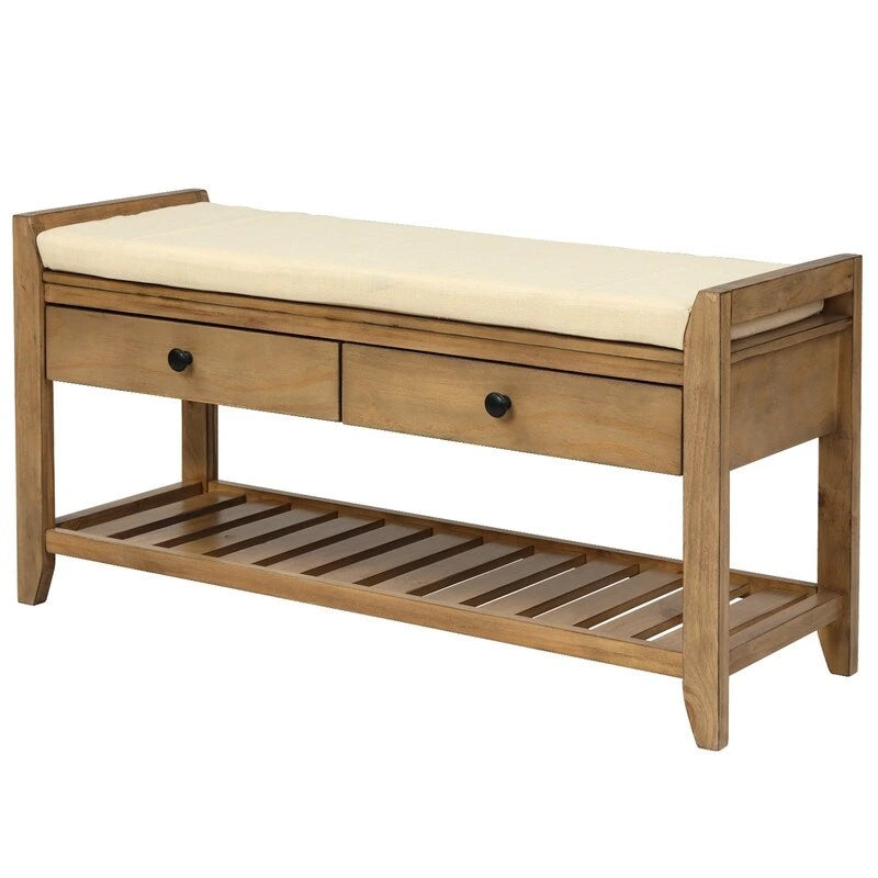 Banc de rangement d'entrée, meuble à chaussures avec assise coussinée et tiroirs