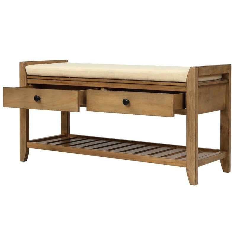 Banc de rangement d'entrée, meuble à chaussures avec assise coussinée et tiroirs