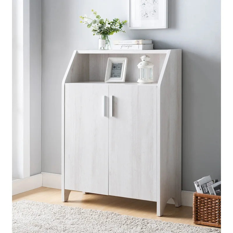 Meuble à chaussures en bois à deux portes avec quatre étagères intérieures, pouvant contenir 10 paires de chaussures, pour salon, entrée, chambre à coucher