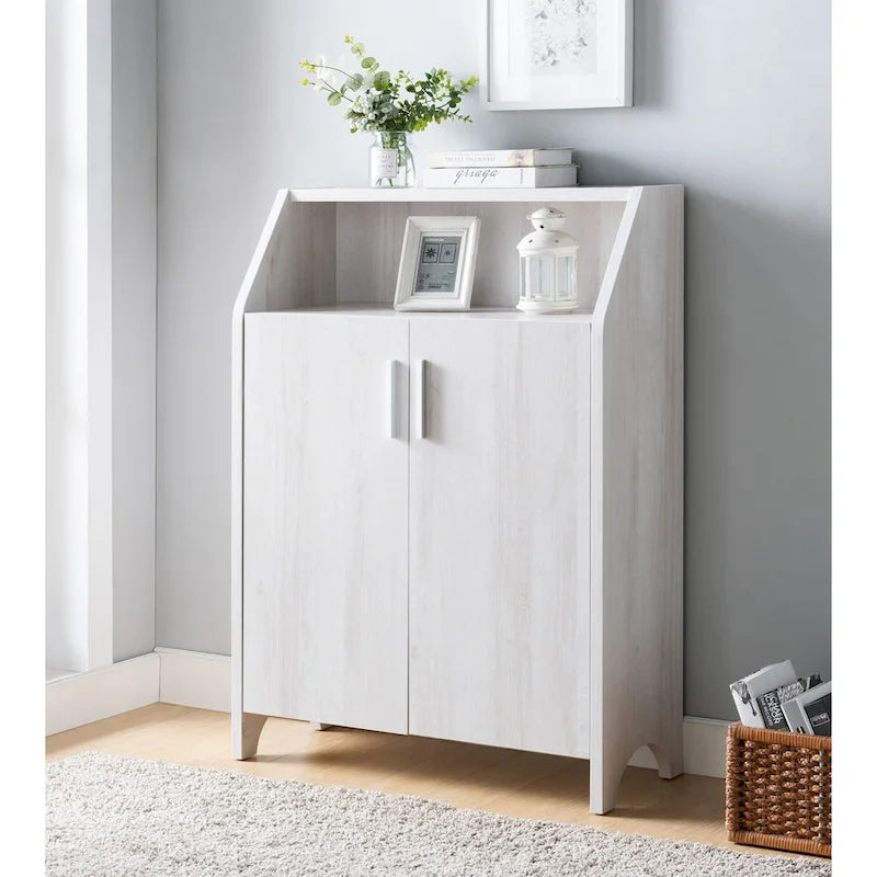 Meuble à chaussures en bois à deux portes avec quatre étagères intérieures, pouvant contenir 10 paires de chaussures, pour salon, entrée, chambre à coucher