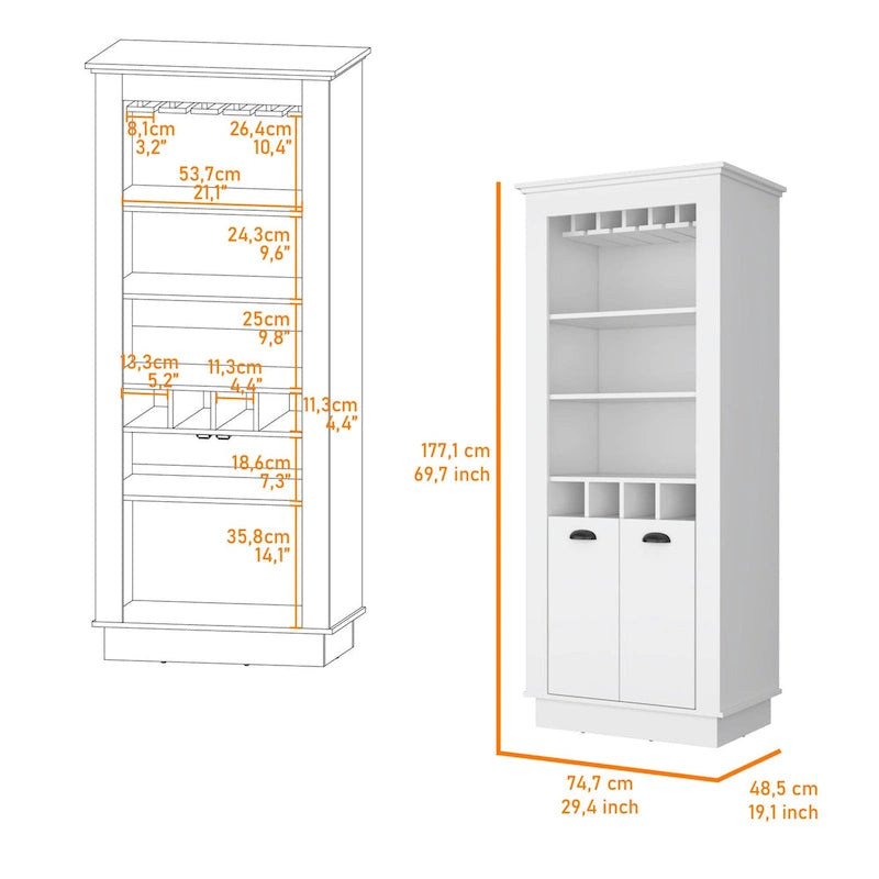 Meuble de bar HomeRoots 70 blanc avec rangement pour le vin