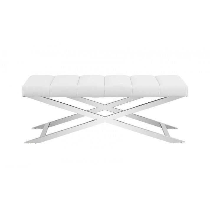 Banc HomeRoots 55 en mélange de polyester rembourré crème et bois marron - 55