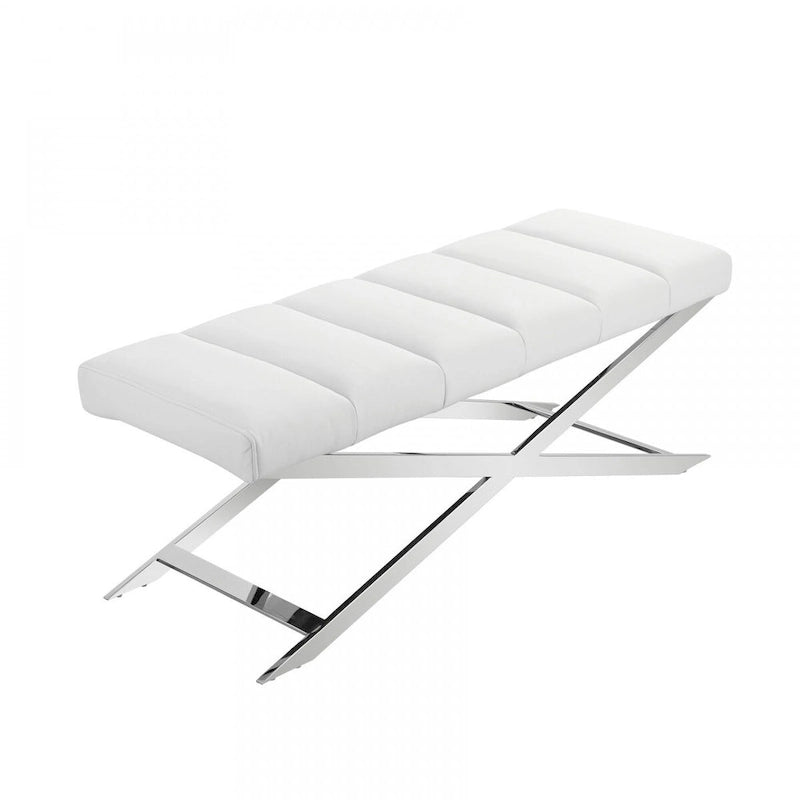 Banc HomeRoots 55 en mélange de polyester rembourré crème et bois marron - 55