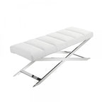 Banc HomeRoots 55 en mélange de polyester rembourré crème et bois marron - 55