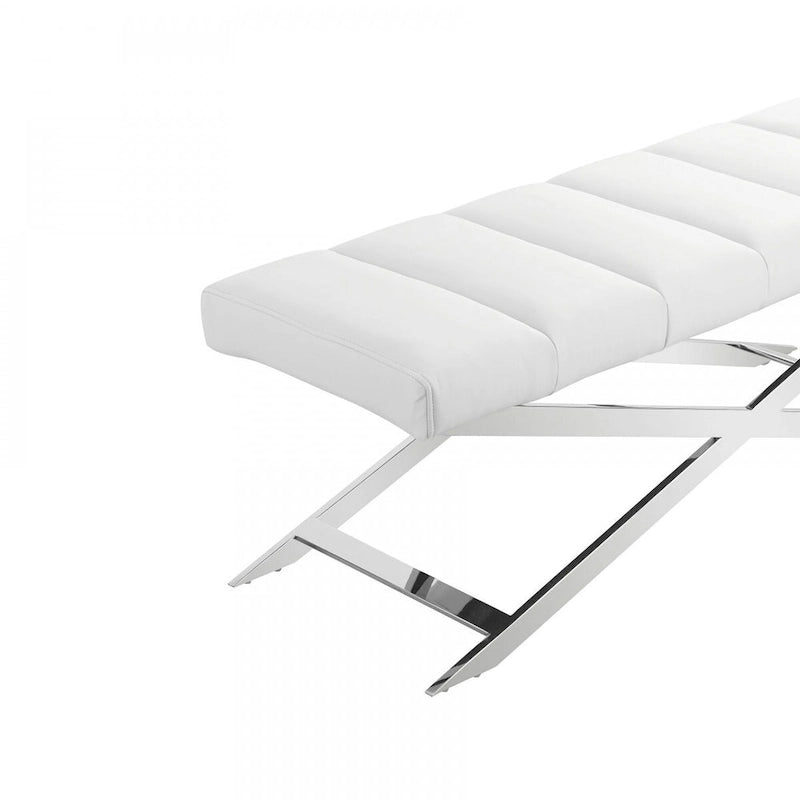 Banc HomeRoots 55 en mélange de polyester rembourré crème et bois marron - 55