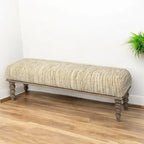 Banc HomeRoots 55 en mélange de polyester rembourré crème et bois marron - 55
