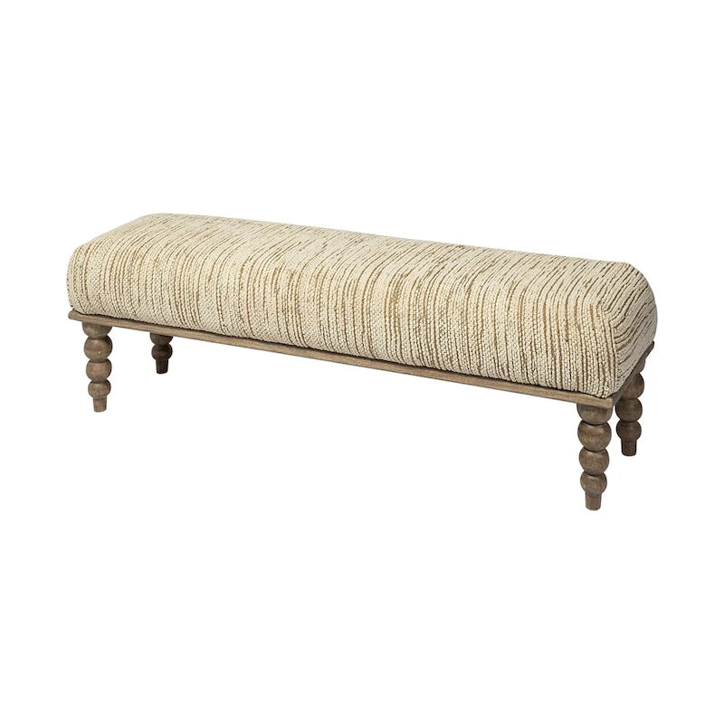 Banc HomeRoots 55 en mélange de polyester rembourré crème et bois marron - 55
