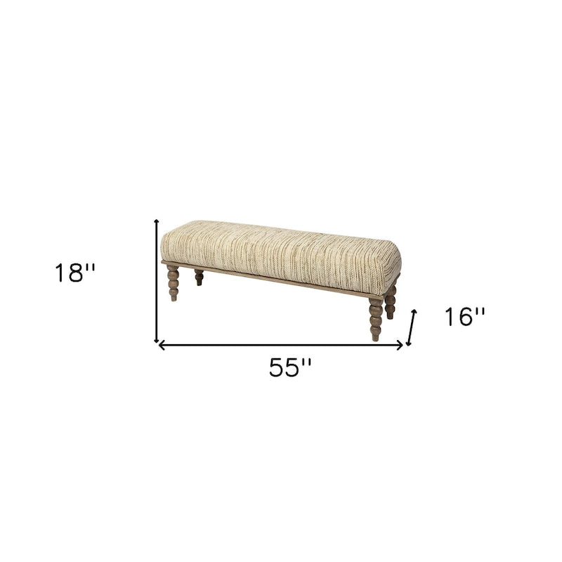 Banc HomeRoots 55 en mélange de polyester rembourré crème et bois marron - 55
