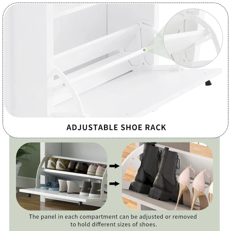 Meuble d'entrée fonctionnel avec 2 tiroirs basculants, dessus de meuble à chaussures motif grain de bois avec tiroir