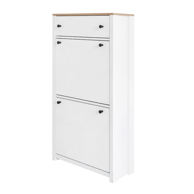 Meuble d'entrée fonctionnel avec 2 tiroirs basculants, dessus de meuble à chaussures motif grain de bois avec tiroir