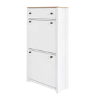 Meuble d'entrée fonctionnel avec 2 tiroirs basculants, dessus de meuble à chaussures motif grain de bois avec tiroir