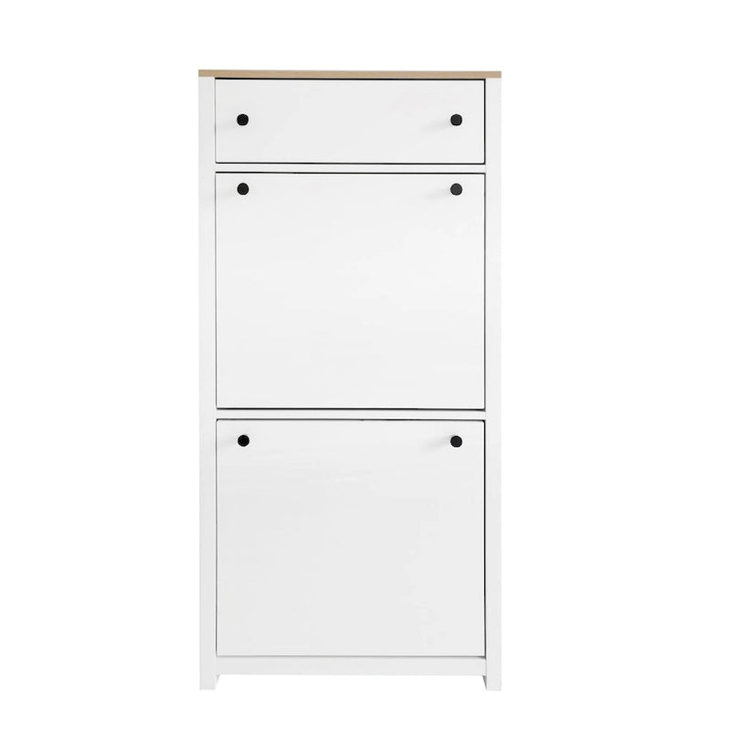 Meuble d'entrée fonctionnel avec 2 tiroirs basculants, dessus de meuble à chaussures motif grain de bois avec tiroir