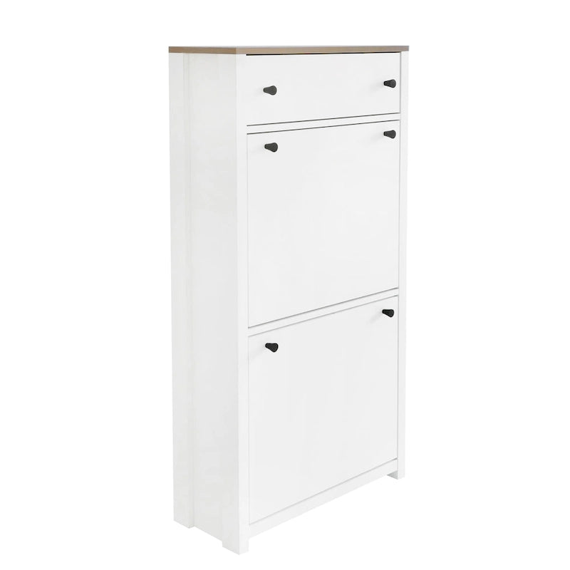 Meuble d'entrée fonctionnel avec 2 tiroirs basculants, dessus de meuble à chaussures motif grain de bois avec tiroir