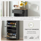 Meuble d'entrée fonctionnel avec 2 tiroirs basculants, dessus de meuble à chaussures motif grain de bois avec tiroir