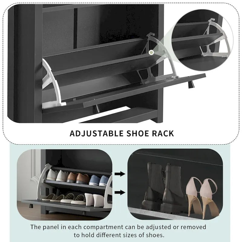 Meuble d'entrée fonctionnel avec 2 tiroirs basculants, dessus de meuble à chaussures motif grain de bois avec tiroir