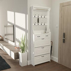 Nouveau meuble à chaussures blanc avec 3 portes, 2 tiroirs et porte-cintres, grand espace de rangement