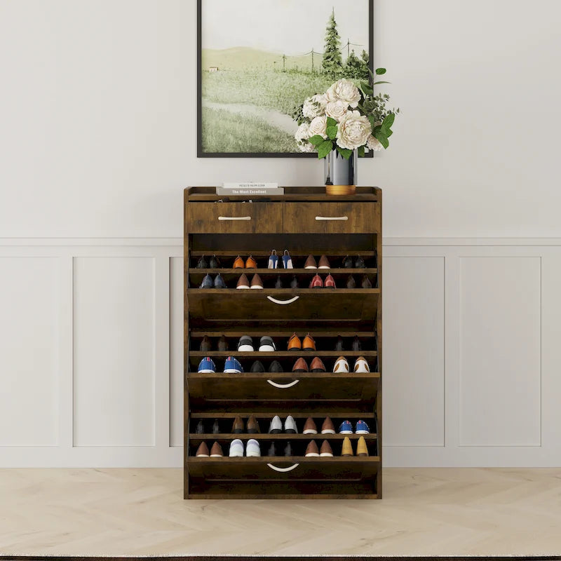 Meuble à chaussures en bois massif blanc de 80 cm, armoire à chaussures à trois niveaux avec tiroirs basculants