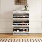 Meuble à chaussures en bois massif blanc de 80 cm, armoire à chaussures à trois niveaux avec tiroirs basculants