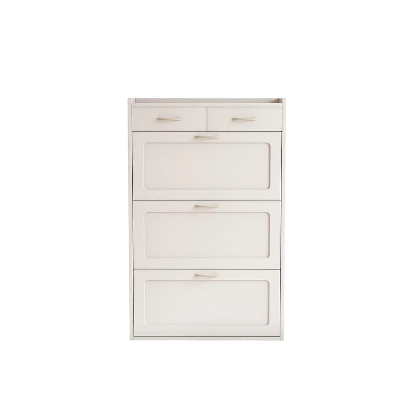 Meuble à chaussures en bois massif blanc de 80 cm, armoire à chaussures à trois niveaux avec tiroirs basculants