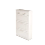 Meuble à chaussures en bois massif blanc de 80 cm, armoire à chaussures à trois niveaux avec tiroirs basculants