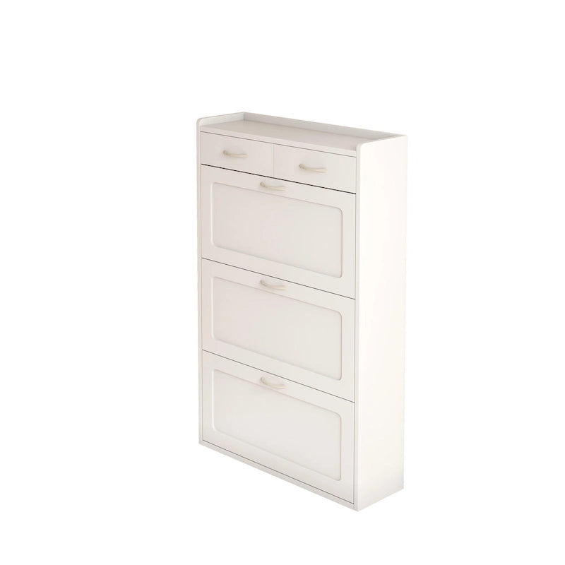 Meuble à chaussures en bois massif blanc de 80 cm, armoire à chaussures à trois niveaux avec tiroirs basculants