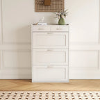 Meuble à chaussures en bois massif blanc de 80 cm, armoire à chaussures à trois niveaux avec tiroirs basculants